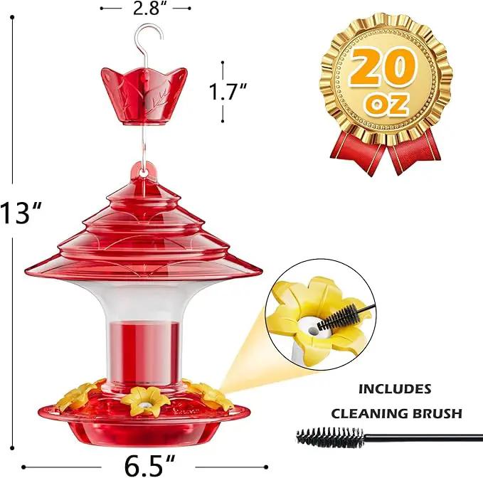Birdream Hummingbird Feeder for Outdoors Hanging, 20oz Hummingbird Feeders with 5 Bee Guard Feeding Ports & Built-in Ant Moat Brush Leak-Proof for Outside Gifts for Women - Red by GreenHaven Gardens