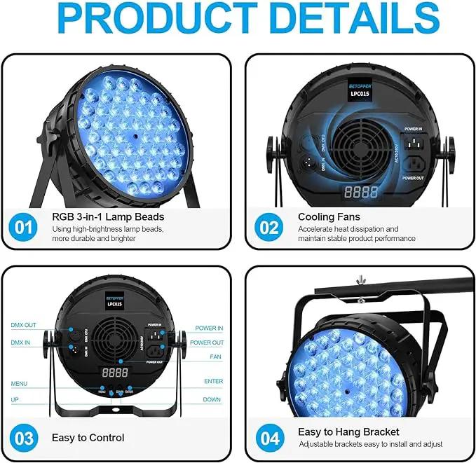 BETOPPER DJ Light 2 Pack, 54x3W LED Par Lights, DMX Stage Lights Sound Activated, Strobe Wash Lighting for Wedding, Church, Party, Club, Concert and Festival Events (2) by GreenHaven Gardens
