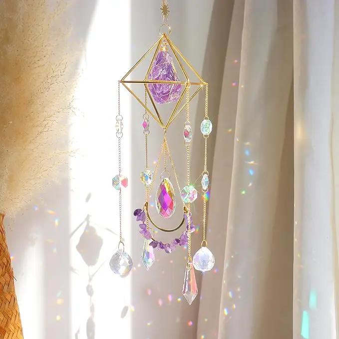 Amethyst Crystal Suncatcher - Hanging Gold Plated Garden Sun Catcher for Windows, Healing Amethyst Crystal Decor for Home, Gift for Christmas Birthday Valentine Mothers Day by GreenHaven Gardens