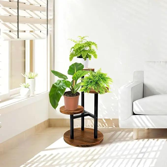 AUGOSTA 3 Tier Plant Stand, Tall Metal Wood Shelf Holder for Indoor, Outdoor Display Rack Flower Pot Stand for Corner Living Room Balcony Garden Patio by GreenHaven Gardens