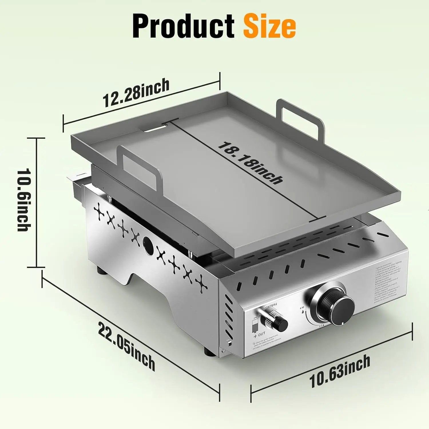 Stainless Steel Tabletop Grill,18 Inch Portable Propane Grill Griddle with Handle,8000 BTU Flat Top Grill for Camping, Outdoor & Tailgating Barbecue by GreenHaven Gardens