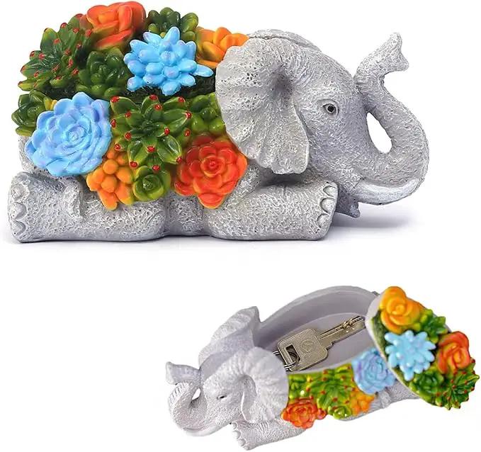Outdoor Elephant Key Hider Statue - Cute Succulent Elephant Hide a Key Outdoor Decorative - Small Gift Box for Women, Home Decor & Elephant Gifts (Elephant) by GreenHaven Gardens