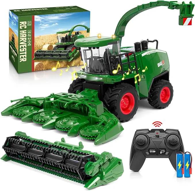 Remote Control Combine Harvester Tractor Toy, 1/24 Scale RC Harvester Toys for Kids with 2 Grian Heads/2 Rechargeable Batteries/Light, Farm Toys for 4 5 6 7 8 9 Year Old Boys Birthday Gift by GreenHaven Gardens