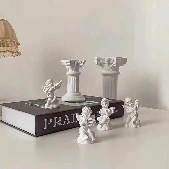 LIYAOLI 4pcs 2.7'' Cherub Decor & 2pcs Roman Decorative Columns Props Shooting,Little Angel Statues for Home Decor Adorable Music Small Angel Figurines by GreenHaven Gardens