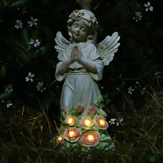 Garden Decor Angel Statue, Outdoor Patio Garden Sculptures & Statues, Solar Yard Decorations Lawn Ornaments Figurines for Outside by GreenHaven Gardens