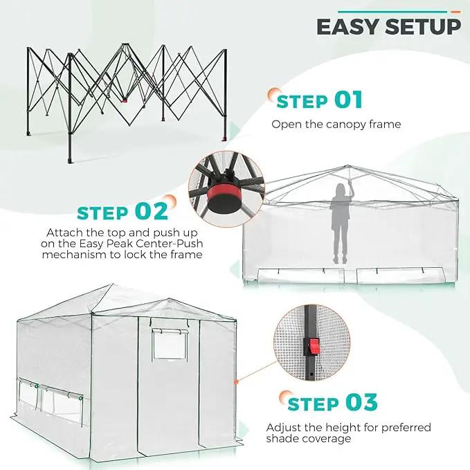 EAGLE PEAK 12x8 Portable Walk-in Greenhouse, Pop-up Indoor Outdoor Garden Green House, Zippered Doors and Windows, PE Cover, White by GreenHaven Gardens