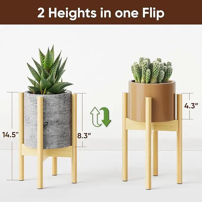 MUDEELA Adjustable Plant Stand Indoor, Bamboo Plant Stand 8 to 12 Inches, Single Floor Plant Stand for Indoor Plants, Bamboo Natural Planter Stand for Indoor Plants, Pot Plant Not Included by GreenHaven Gardens