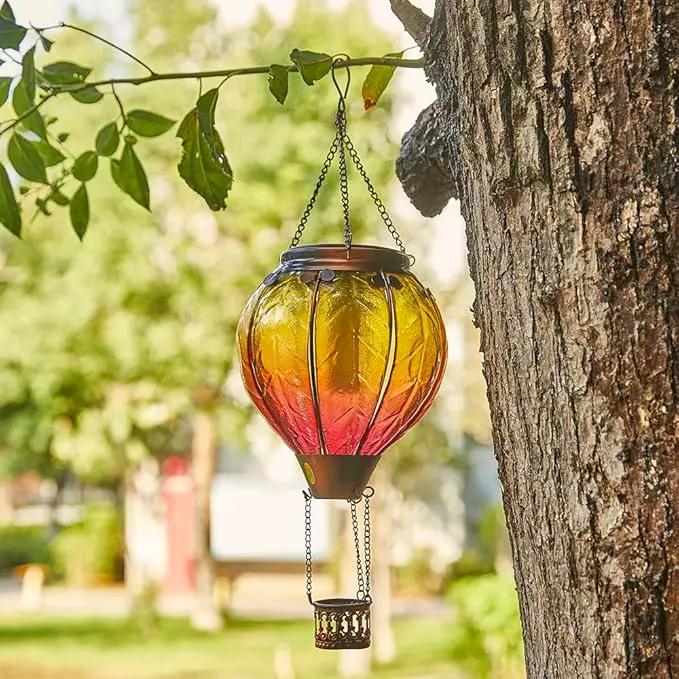 Hot Air Balloon Solar Lantern with Flickering Flame Hanging Solar Lights Outdoor Waterproof Lanterns for Garden Patio Yard Party Decoration by GreenHaven Gardens