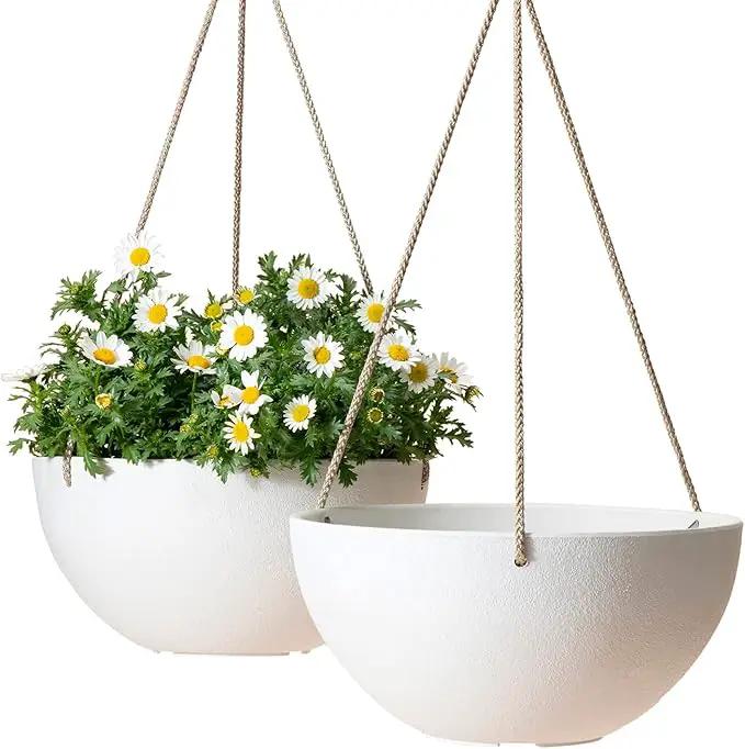LA Jolie Muse Hanging Planter - 10 Inch Hanging Planters for Indoor Plants, Hanging Pots for Plants Indoor Outdoor, Set of 2, White by GreenHaven Gardens