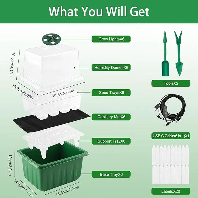 Self-Watering Seed Starter Tray with Timed Grow Light, 6 Packs Plant Starter Tray Seedling Starter Kit with Humidity Domes Base Indoor Mini Greenhouse for Gardening Seeds Growing Starting by GreenHaven Gardens