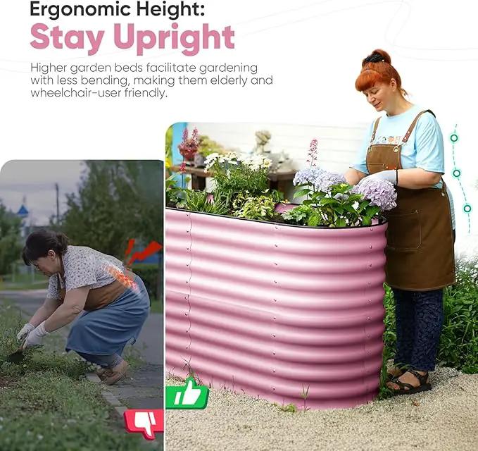 KING BIRD Raised Garden Bed 2.85 ft Tall 9 in 1 Galvanized Planter Garden Box Outdoor for Gardening, Deep Root Vegetables, Flowers 94.5X23.6X34.2 in, Pink by GreenHaven Gardens