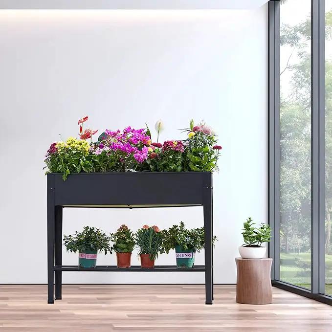 Raised Garden Bed, Elevated Planter Black Metal Plant Box with Legs Standing Garden Stand Drainage Holes Black (Black 40" L x 11" W x 31" H) by GreenHaven Gardens
