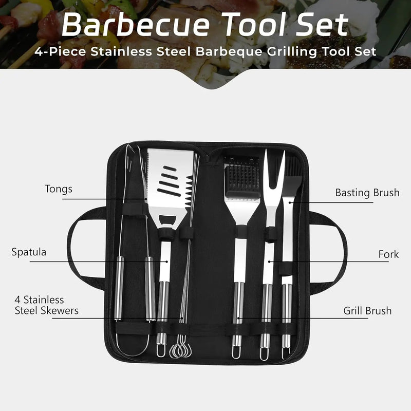 MAISON HUIS Adjustable Portable Charcoal Grill Multi-functional Metal Small BBQ Smoker with 9-Piece Stainless Steel Grill Tool Set for Outdoor Hiking Picnic (Green Kit) by GreenHaven Gardens