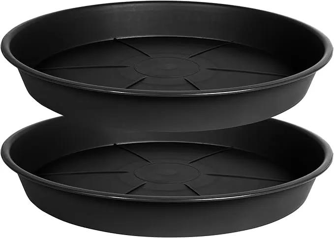 2 Pack of Plant Saucer 12 inch, Black Plastic Flower Plant Pot Saucer, Heavy Duty Plant Drip Trays Saucers for Indoor, Plant Water Tray for Planters by GreenHaven Gardens