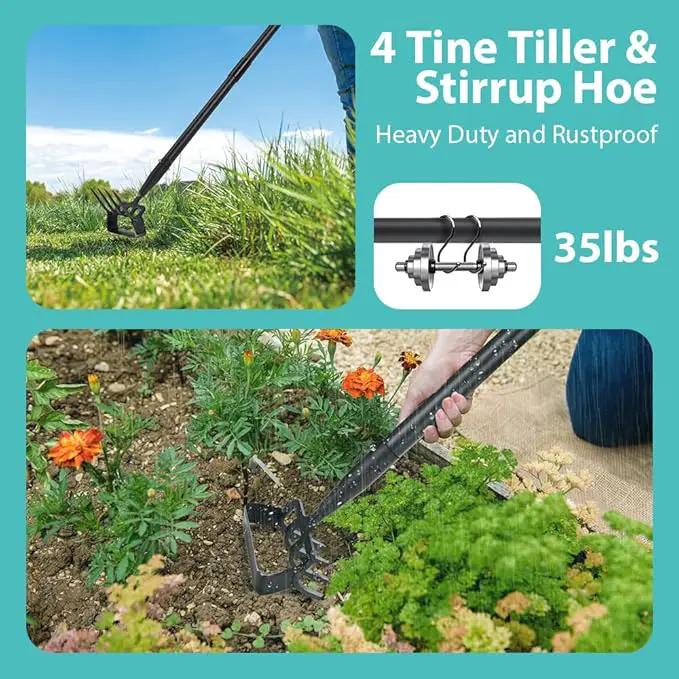 Upgraded Hula Hoe and Garden Hoe, Stirrup Hoe with Adjustable Handle for Weeding Digger loosening Soil Metal Garden Cultivator Hula Hoe with Rake Tiller Cultivator (30-73 Inch) by GreenHaven Gardens
