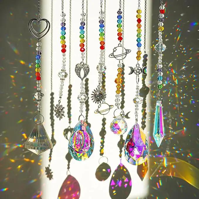 Suncatcher Crystal Prisms Hang Pendants Garden Window Sun Catcher Rainbow Chandelier Beads Chain Ornament, Pack of 7 by GreenHaven Gardens