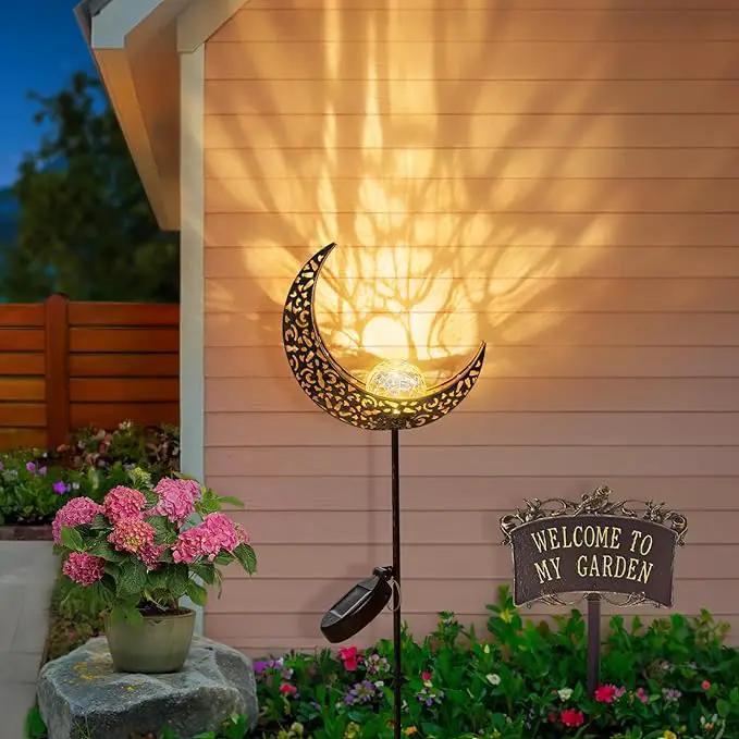 HOMEIMPRO 2Pack Moon Garden Solar Lights Outdoor Stakes Waterproof, Gifts for Mom, Crackle Glass Patio, Backyard Decorations, Balcony Lawn Ornaments, for Women Men Grandma (Bronze) by GreenHaven Gardens