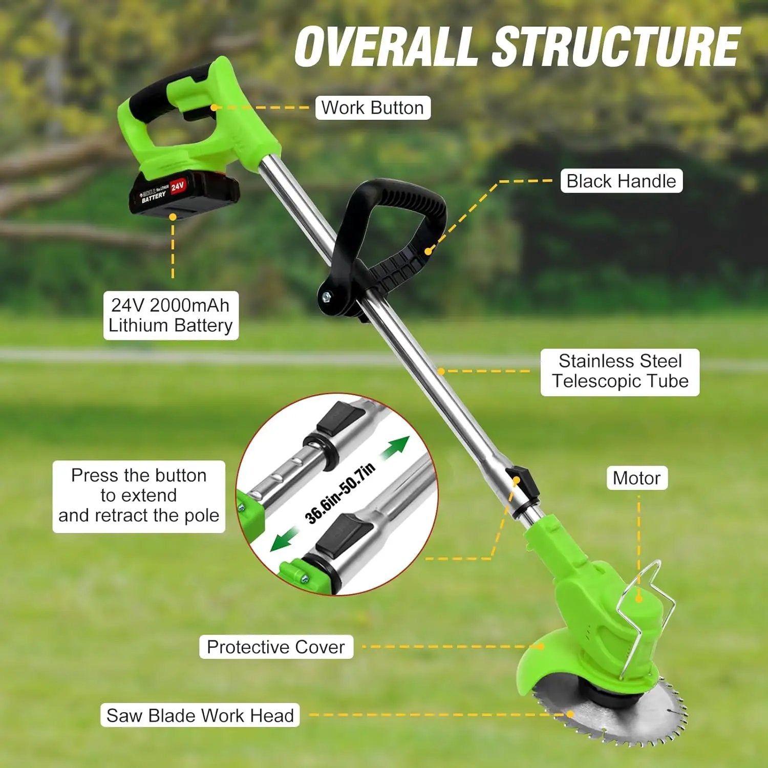ALSO GO Electric Weed Wacker Grass Trimmer, 3 in 1 Weed Eater Battery Powered, Cordless Trimmer with 2pcs 24V Batteries, Stringless Lightweight Lawn Edger Brush Cutter for Lawn Garden Yard by GreenHaven Gardens