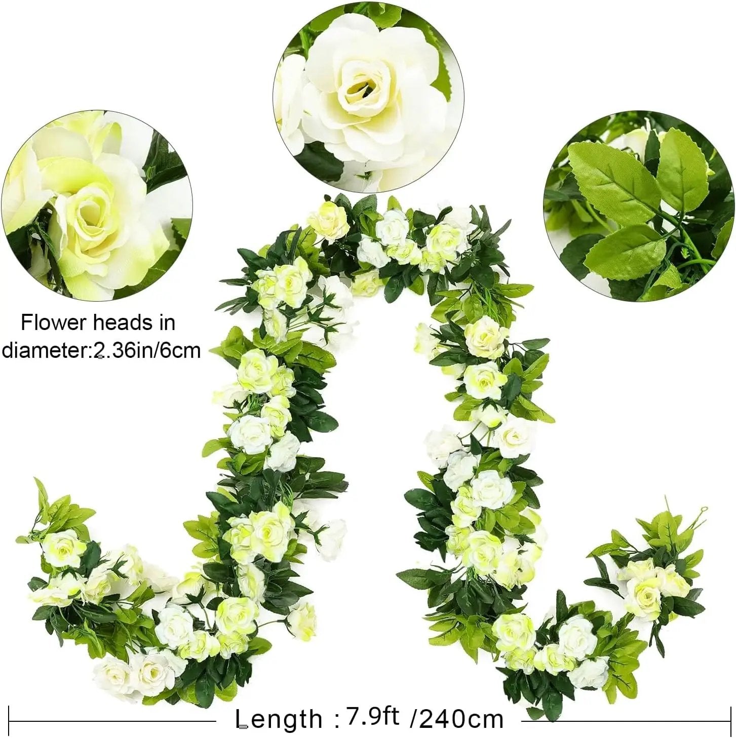 JUSTOYOU 2 Pack (15.8FT) Fake Rose Garland, Artificial Rose Vines Flowers Hanging Silk Rose Vine Wedding Home Backdrop Party Arch Arrangement Decoration by GreenHaven Gardens