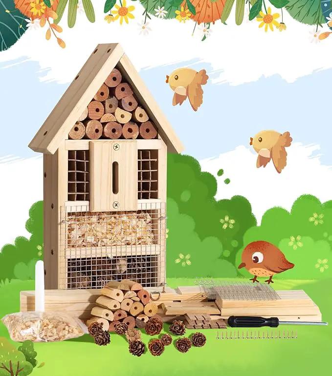2 PK Large Cedar Wood Insect House Kit for DIY Project Backyard Insect House, Bee House, Nesting Habitat Shelters, Garden Shelter for Bees, Butterflies, Bugs by GreenHaven Gardens
