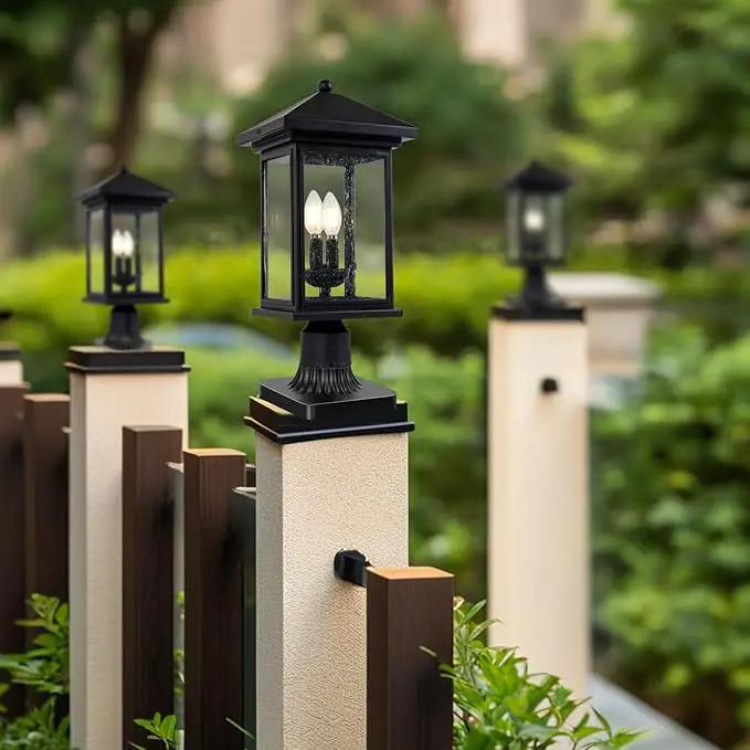 Outdoor Post Light, Waterproof Pole Lantern Lighting Fixture with Tempered Clear Seeded Glass, Matte Black Finish for Outdoors (Large Post Light) by GreenHaven Gardens