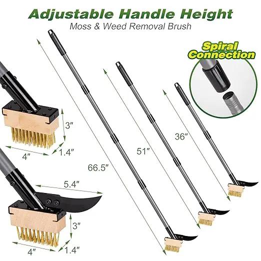 Walensee 3-in-1 Crack Weeder & Moss Remover Brush with 66.5-Inch Adjustable Handle, Weed Puller with 2 Replaceable Brush Heads and Scraper for Deck, Patio, Walkway, Driveway Crevice Cleaning Tool by GreenHaven Gardens
