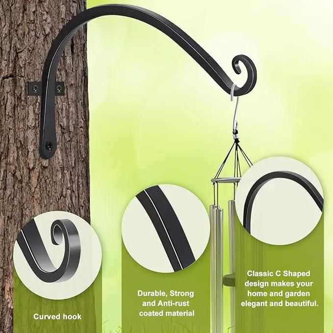 FEED GARDEN 2 Pack 12 Inch Hanging Plant Bracket Wall Hooks Decorative Plant Hangers for Outdoor Hanging Bird Feeders, Wind Chimes, Plant Baskets, Black by GreenHaven Gardens