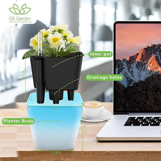 Self Watering Planters for Indoor Plants : 5 inch 3 Pack Gradient Blue Planter with Water Level Indicator African Violet Self Watering Flower Pot for Herb pots House Plant by GreenHaven Gardens