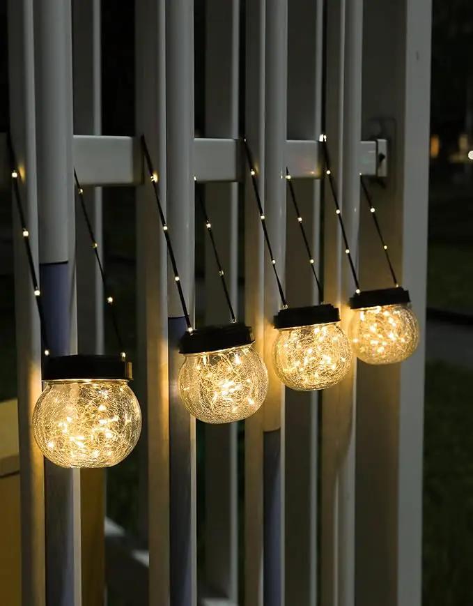 Solar Lantern Solar Lights Outdoor Waterproof 2-Pack, Solar Powered Hanging Lights Cracked Glass Hanging Globes for Christmas Decoration, Shepherd Hook, Garden Tree Ornaments by GreenHaven Gardens