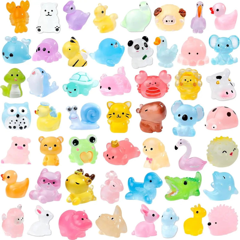 52Pcs Luminous Mini Resin Animals 52 Styles Miniature Glow in the Dark Resin Animal Figures to Hide Tiny Small Little Ducks Turtles Dinosaurs and Frogs for Micro Landscape Dollhouse Fairy Garden Decor by GreenHaven Gardens