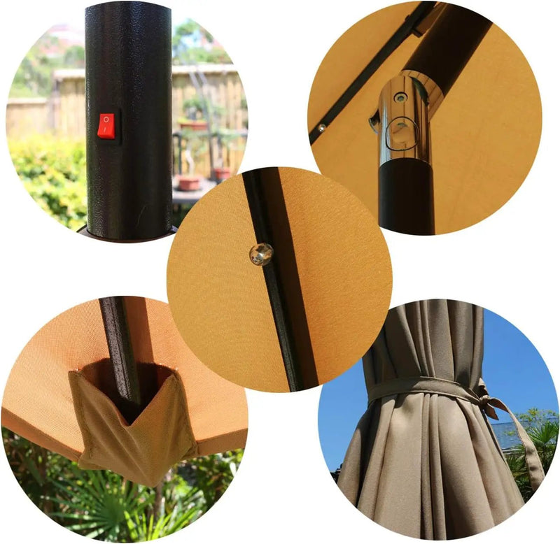 Sunnyglade 9' Solar LED Lighted Patio Umbrella with 8 Ribs/Tilt Adjustment and Crank Lift System (Light Tan) by GreenHaven Gardens