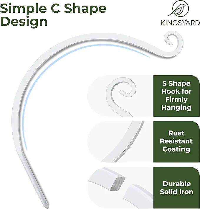 Kingsyard 2-Pack Wall Plant Hanger Outdoor - Heavy Duty Metal Hanging Bracket Hooks for Hanging Plant, Bird Feeders, Lanterns, Wind Chimes Outdoor & Indoor, 8-Inch/White by GreenHaven Gardens