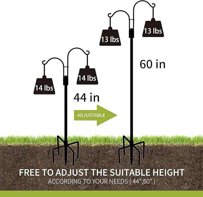 XDW-GIFTS Double Shepherds Hooks for Outdoor, 2-Pack Heavy Duty Garden Pole for Hanging Bird Feeder, Plant Baskets, Solar Light Lanterns, Garden Plant Hanger Stands with 5 Base Prongs by GreenHaven Gardens