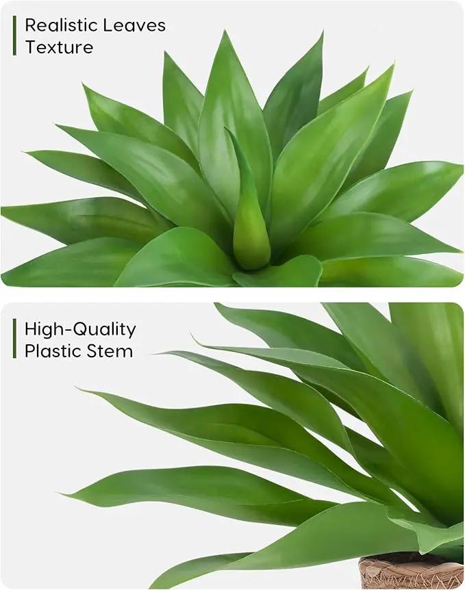 Velener Fake Agave with Rattan Pot, Artificial Plant Outdoor Agave - Fake Sucuulents Plants for Indoor and Outdoor Decor(16 Inch) by GreenHaven Gardens