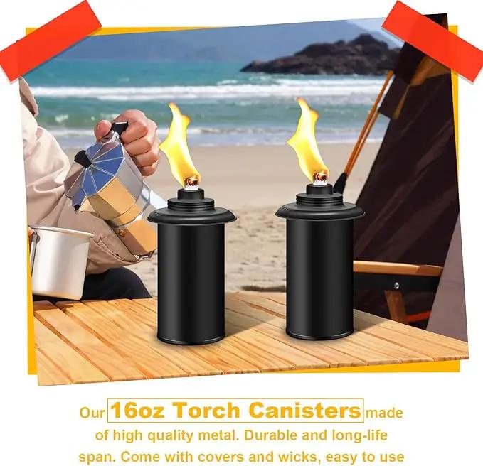 6 Pack Torch Canisters,16oz Replacement Torch Refillable Canisters with Wicks,Caps, Outdoor Citronella Fuel Torch Canister for Luau Party, DIY Garden Decor. by GreenHaven Gardens
