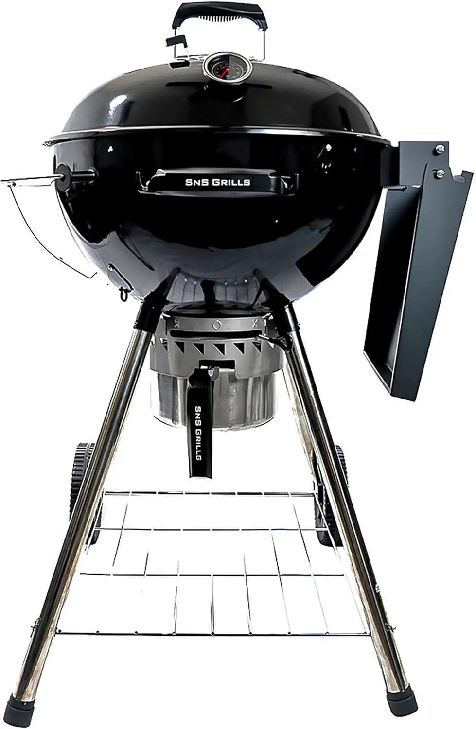 SnS Grills Original Kettle Charcoal Grill with Patented Slow 'N Sear Deluxe Insert and EasySpin Grate for Two-Zone Cooking, Low ‘N Slow Smoking and BBQing - Black 22-Inch by GreenHaven Gardens
