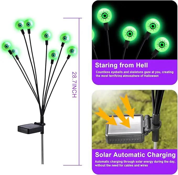 ASMAD Halloween Decorations Outdoor Solar Scary Eyeball Lights, 4Pack 32LEDs Green Eyeball Swaying Firefly Light, Waterproof Halloween Path Lights for Garden/Yard/Patio/Party Decor by GreenHaven Gardens