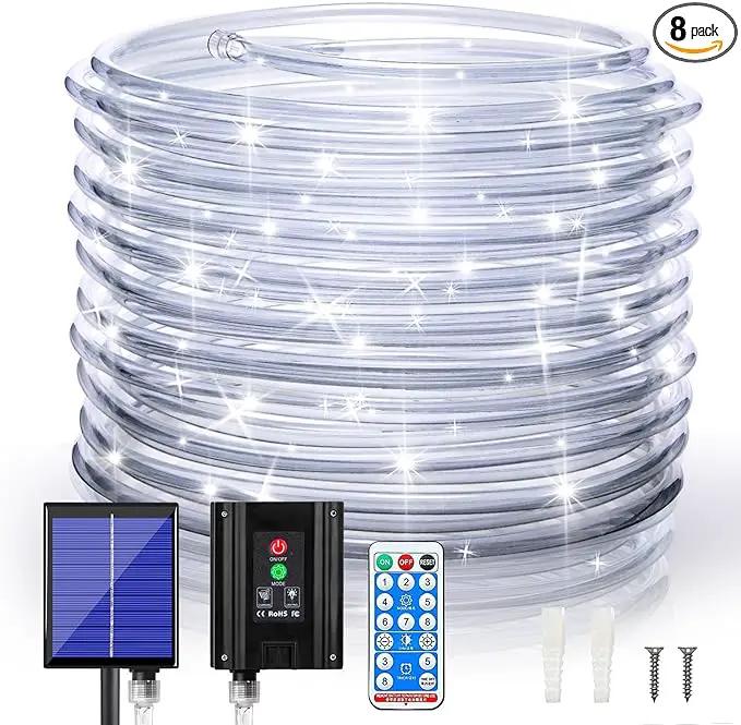 Solar Outdoor Rope Lights, 66ft 200leds Solar Powered Rope Lights Outdoor, 8 Modes Dimmable/Timer Remote String Light 3.7V/1200mAh Rope Solar Lights Outdoor Waterproof for Garden Decor, White by GreenHaven Gardens