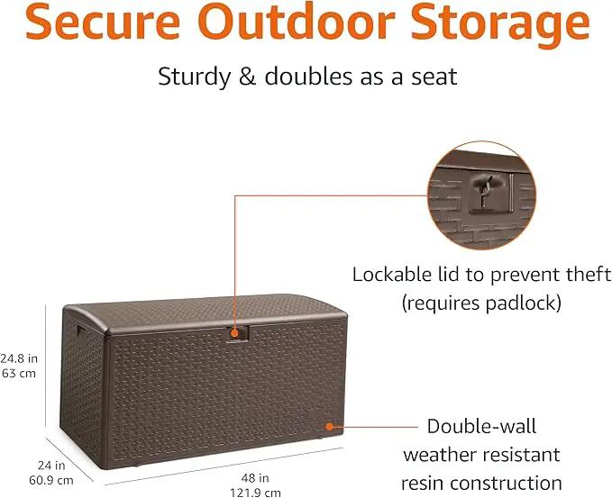 Amazon Basics Outdoor Organization & Storage Deck Box with Lid, 99 Gallon, Brown by GreenHaven Gardens