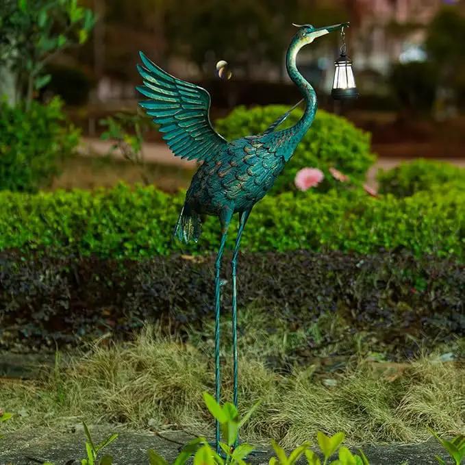 DREAMSOUL 40.5" Heron Garden Statues Large Metal Crane Outdoor Statues Standing Solar Bird Statue for Patio Pool Lawn Decoration by GreenHaven Gardens
