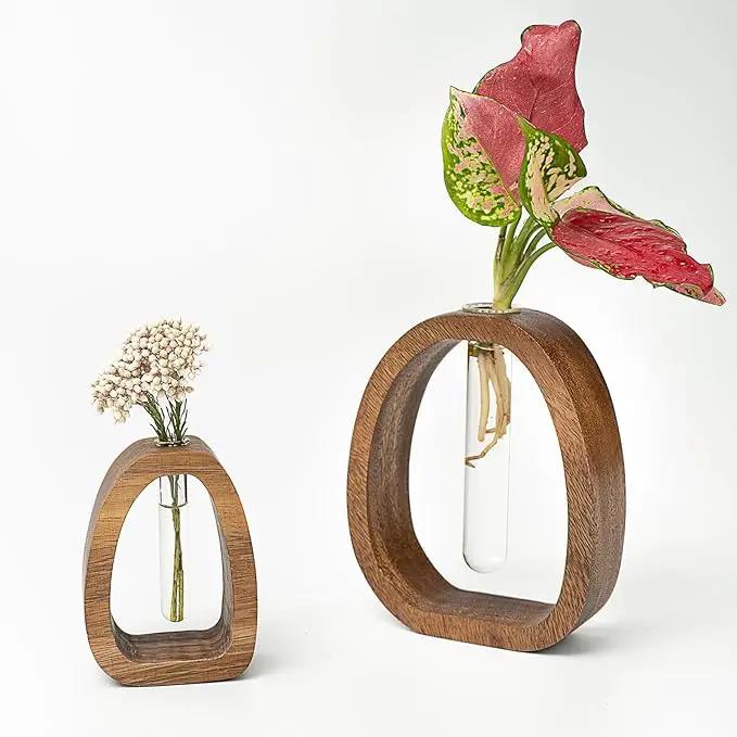 Modern Wooden Glass Test Tube Vase - Desk Plant Decor, Suitable for Home and Office Use by GreenHaven Gardens