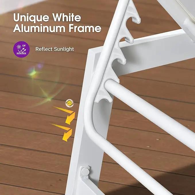 PURPLE LEAF Outdoor Chaise Lounge Set Adjustable Sunbathing Recliner with Side Table for Beach Poolside Outside Patio Aluminum Chaise Lounger Cream by GreenHaven Gardens