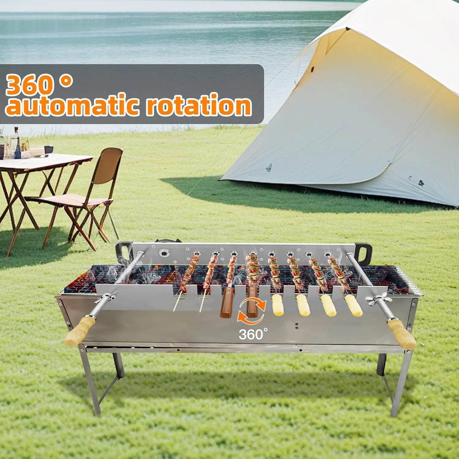 Stainless Steel Electric Barbecue Grill, Automatic Rotating, Adjustable Width for BBQ (G500) by GreenHaven Gardens