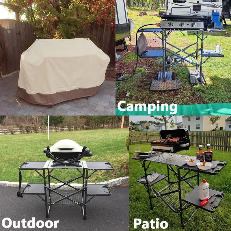 Outdoor Slim-Fold Cook Station Cover Waterproof Heavy Duty Portable Outdoor Folding Grill Table Cover, Beige by GreenHaven Gardens
