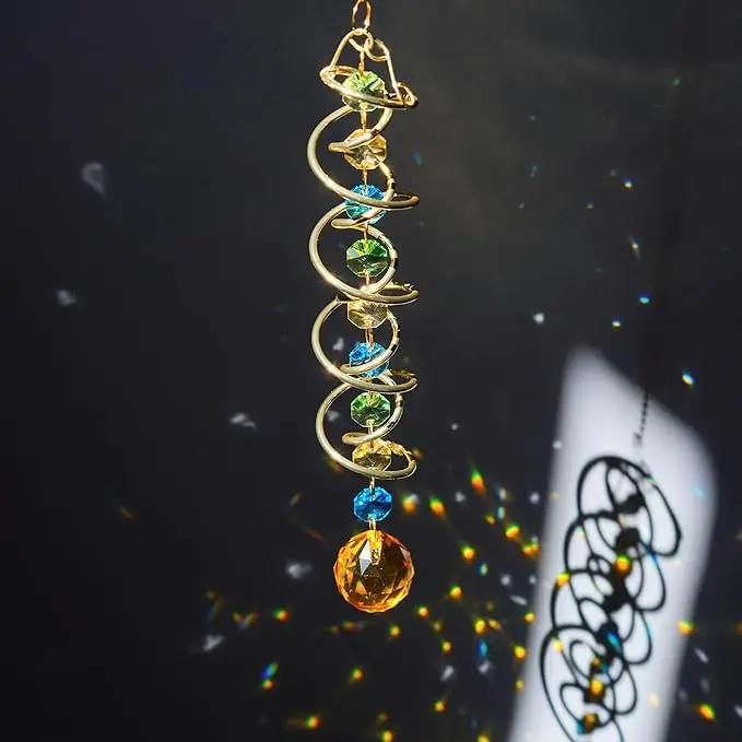 H&D HYALINE & DORA Glass Gazing Ball Spiral Tail Decorative Sun Catcher,17.7in Rainbow Maker Double-Spiral W/Yellow Crystal Ball Prism Sun Catcher for Indoor Outdoor Garden Decoration by GreenHaven Gardens