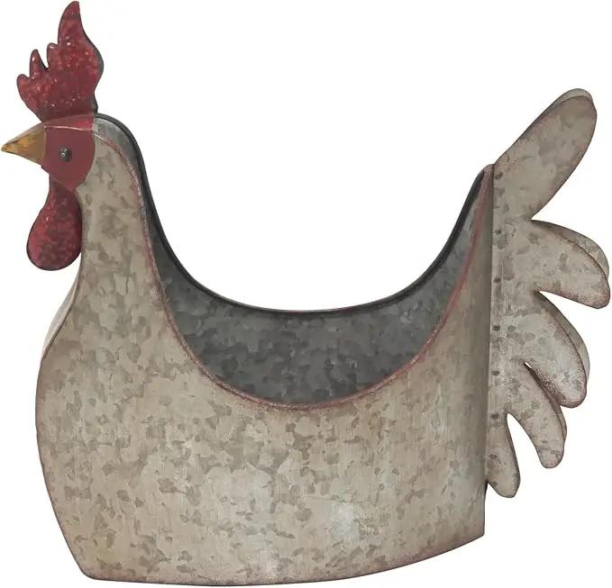 Deco 79 Metal Rooster Indoor Outdoor Planter Large Planter Pot, Planter 12" x 8" x 16", Gray by GreenHaven Gardens