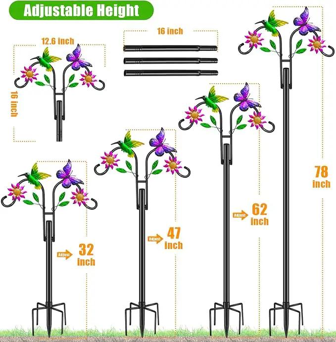 Double Shepherds Hooks for Outdoor, Artistic Hummingbird & Flower Design, 5 - Prong Base, Ideal for Bird Feeders, Baskets & Lanterns (1 Pack) by GreenHaven Gardens