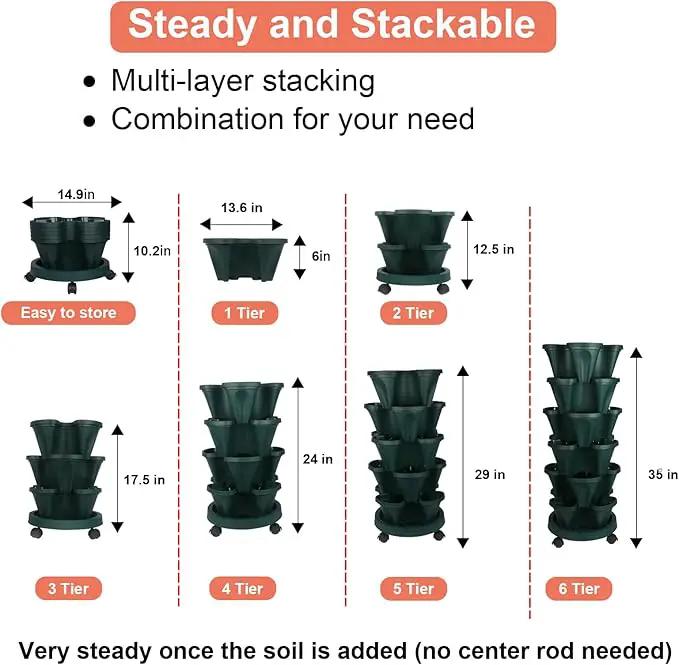Vertical Planter 6 Tier Stackable Planters Garden Planters Strawberry Herb Flower and Vegetable Planter Indoor Outdoor Gardening Pots with Removable Wheels and Tools 2-Pack by GreenHaven Gardens