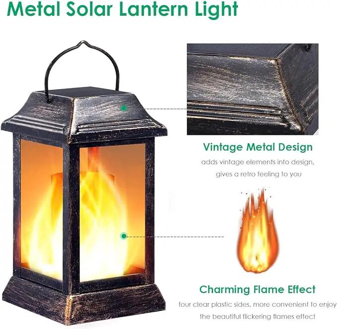 TomCare Solar Lights Metal Flickering Flame Solar Lantern Outdoor Hanging Lanterns Lighting Heavy Duty Solar Powered Waterproof LED Flame Lights for Patio Garden Christmas Decorations, 2 Pack (Bronze) by GreenHaven Gardens