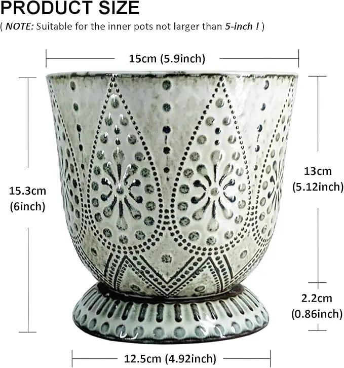 Gepege 6 Inch Beaded Ceramic Planter Set of 2 with Drainage Hole and Saucer for Plants, Indoor-Outdoor Large Round Succulent Orchid Flower Pot (Smoked Gray, Inner-pots not Larger Than 5 Inch) by GreenHaven Gardens
